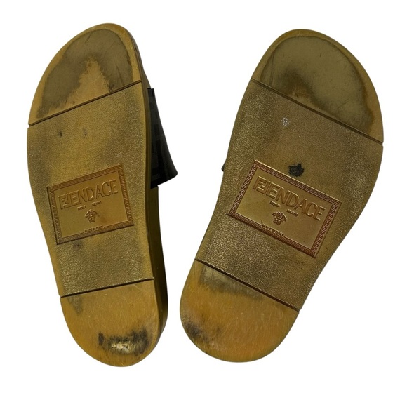 VERSACE x FENDI FENDACE Size EU 35 Slip On Pool Slide Vitello Calf Leather Gold - Picture 6 of 15